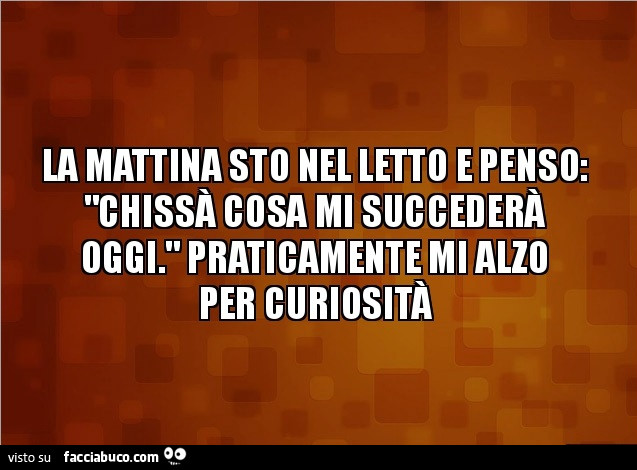 La mattina sto nel letto e penso: chissà cosa mi succedera oggi. Praticamente mi alzo per curiosità
