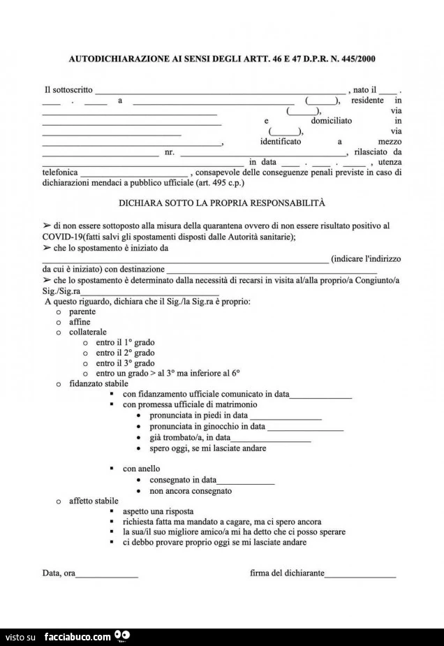 Autodichiarazione per la fase due