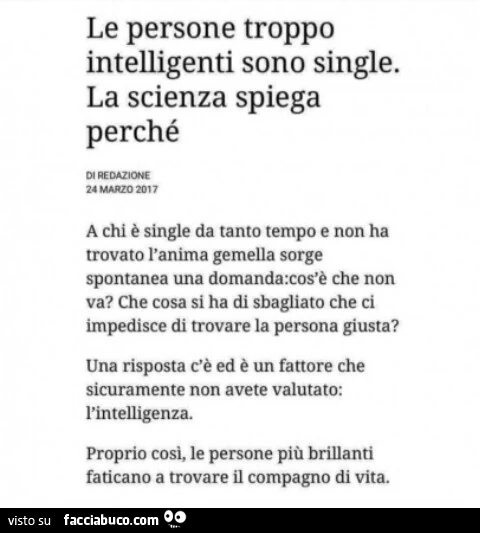 Le persone troppo intelligenti sono single. La scienza spiega perché