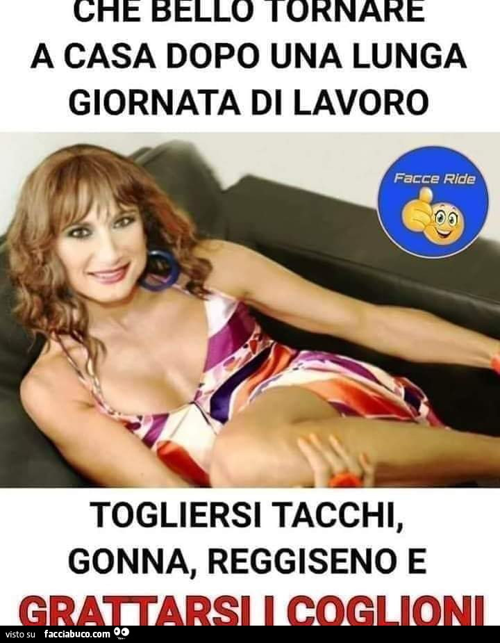 Che bello tornare a casa dopo una lunga giornata di lavoro togliersi tacchi, gonna, reggiseno e grattarsi i coglioni