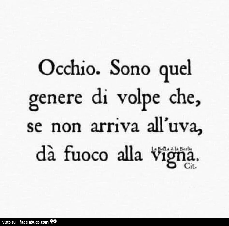 Occhio. Sono quel genere di volpe che, se non arriva all'uva, dà fuoco alla vigna
