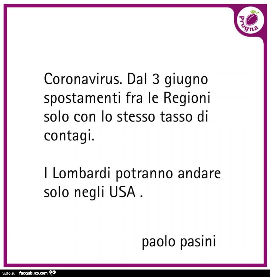Coronavirus. Dal 3 giugno spostamenti fra le regioni solo con lo stesso tasso di contagi. I lombardi potranno andare solo negli usa. Paolo Pasini