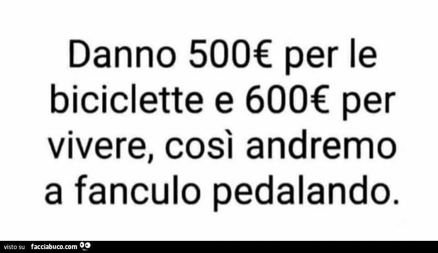 Danno 500€ per le biciclette e 600€ per vivere, così andremo a fanculo pedalando