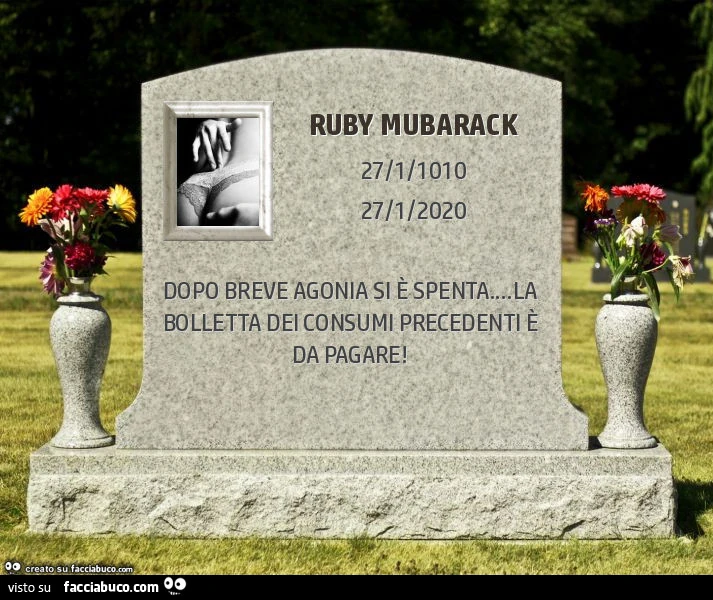 Ruby mubarack. Dopo breve agonia si è spenta&hellip; la bolletta dei consumi precedenti è da pagare