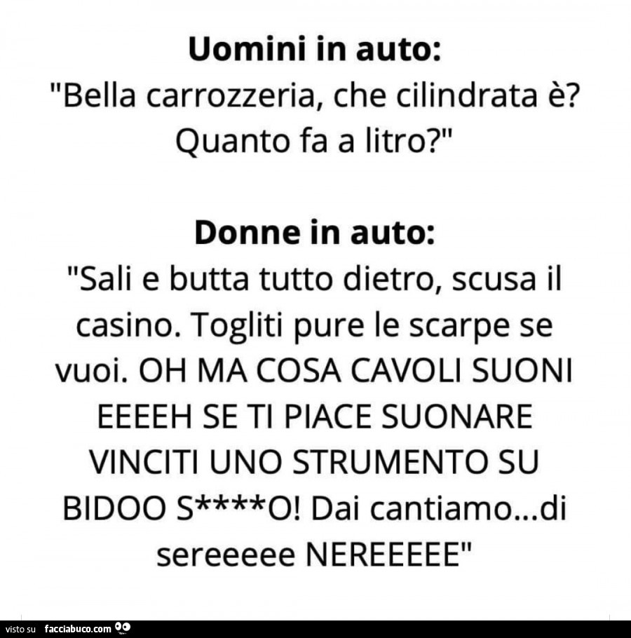 Uomini in auto. Donne in auto