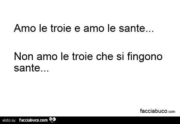 Amo le troie e amo le sante&hellip; non amo le troie che si fingono sante
