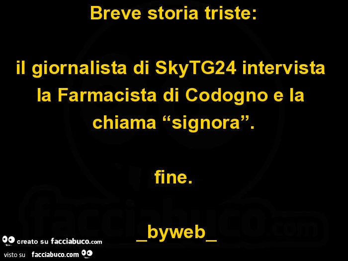Breve storia triste: il giornalista di skytg24 intervista la farmacista di codogno e la chiama “signora”. Fine