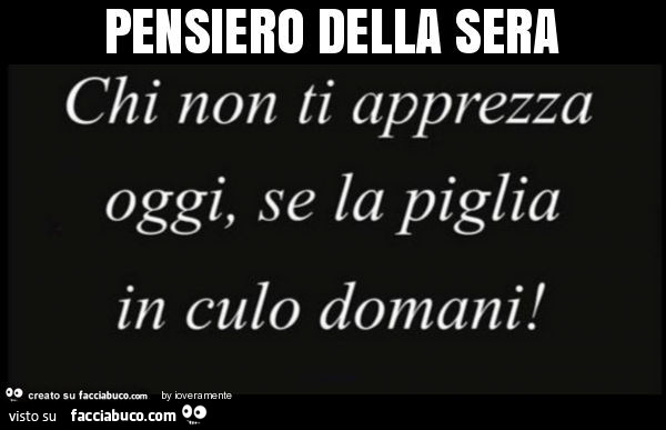 Pensiero della sera chi non ti apprezza oggi, se la piglia in culo domani