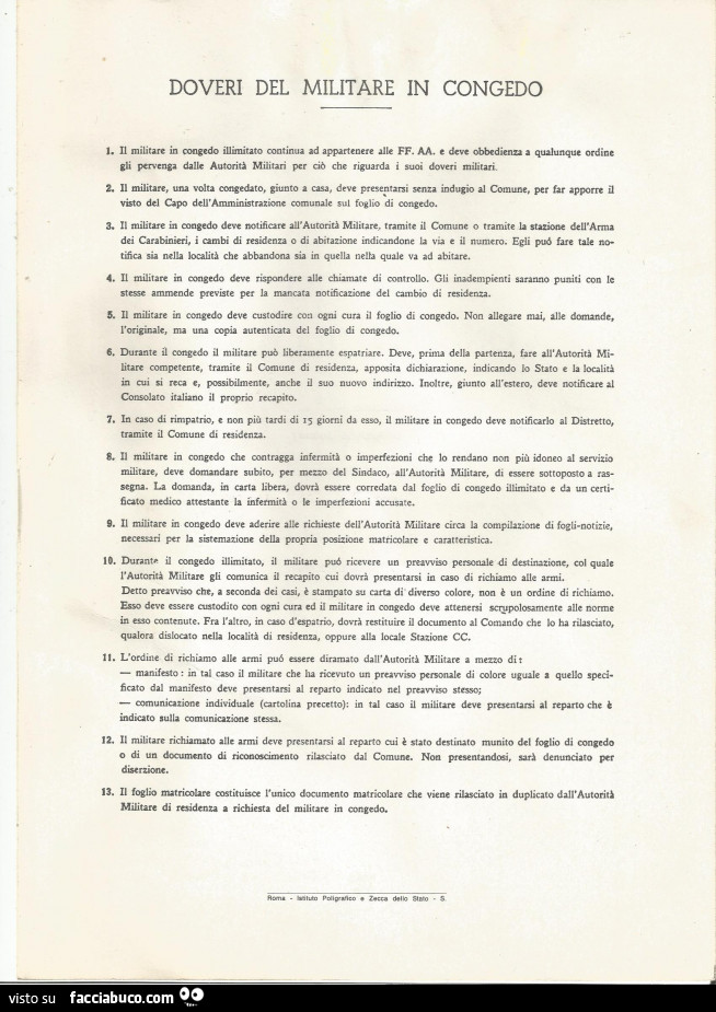 Doveri del militare in congedo