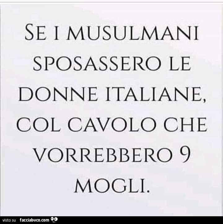 Se i musulmani sposassero le donne italiane, col cavolo che vorrebbero 9 mogli