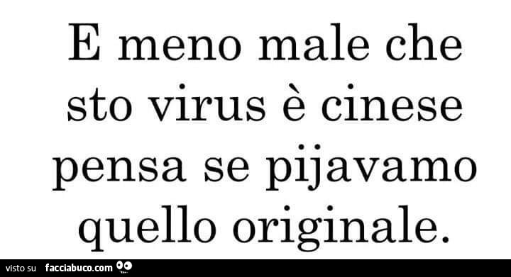 E meno male che sto virus è cinese pensa se pijavamo quello originale