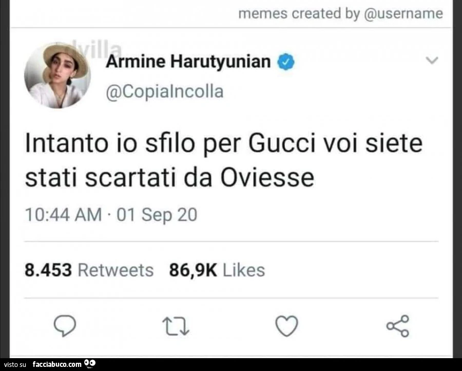 Armine Harutyunyan: intanto io sfilo per gucci voi siete stati scartati da oviesse