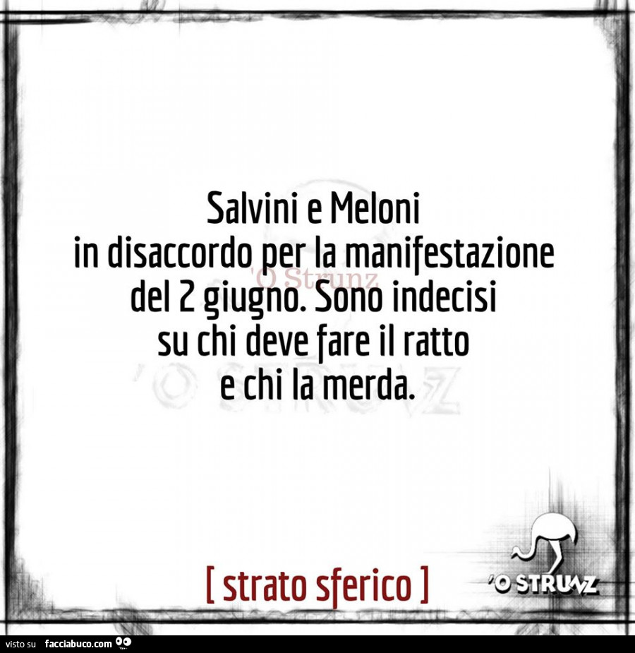 Salvini e Meloni in disaccordo per la manifestazione del 2 giugno. Sono indecisi su chi deve fare il ratto e chi la merda