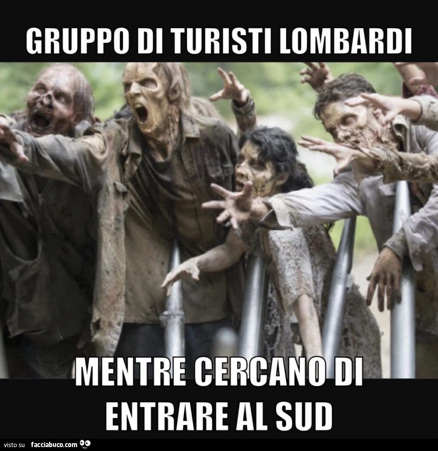 Gruppo di turisti lombardi mentre cercano di entrare al sud