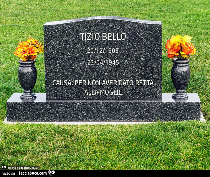 Tizio bello. Causa: per non aver dato retta alla moglie