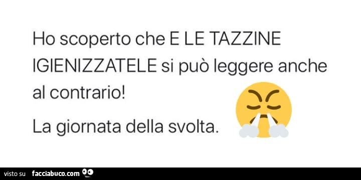 Ho scoperto che e le tazzine igienizzatele si può leggere anche al contrario! La giornata della svolta