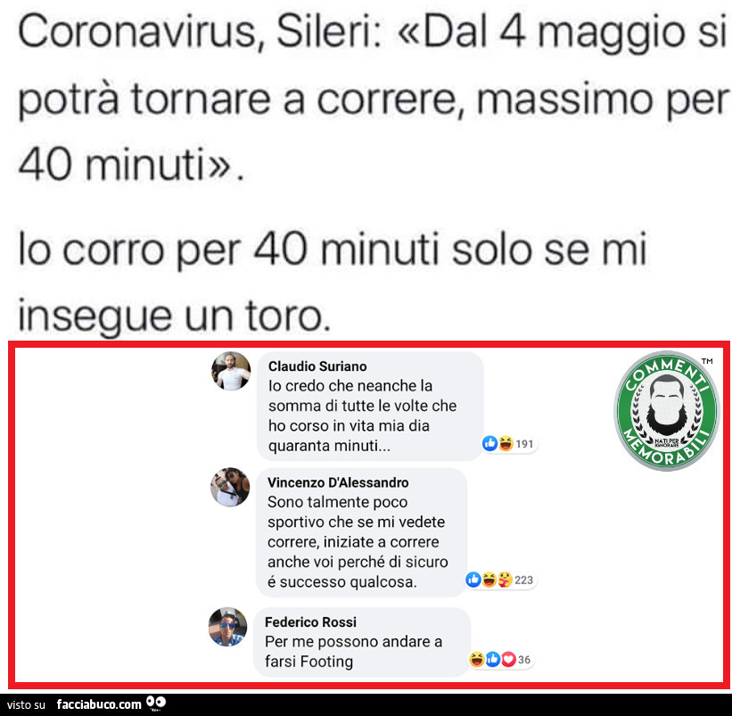 Coronavirus, Sileri: dal 4 maggio si potrà tornare a correre, massimo per 40 minuti. Io corro per 40 minuti solo se mi insegue un toro. Io credo che neanche la somma di tutte le volte che ho corso in vita mia dia quaranta minuti