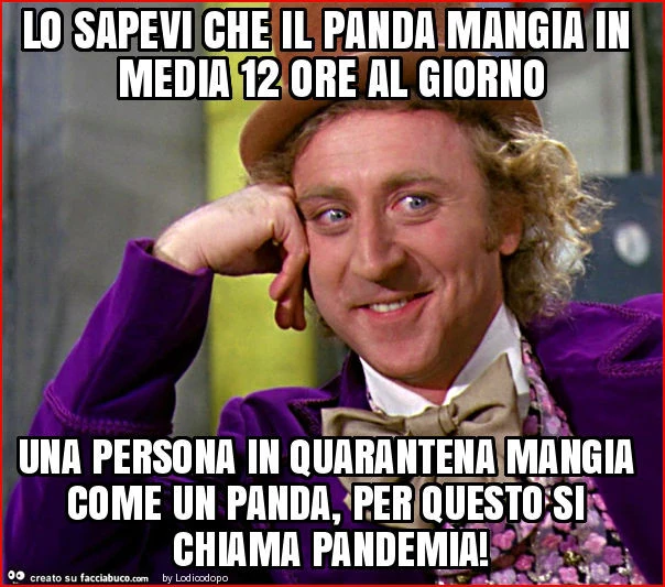 Lo sapevi che il panda mangia in media 12 ore al giorno una persona in quarantena mangia come un panda, per questo si chiama pandemia