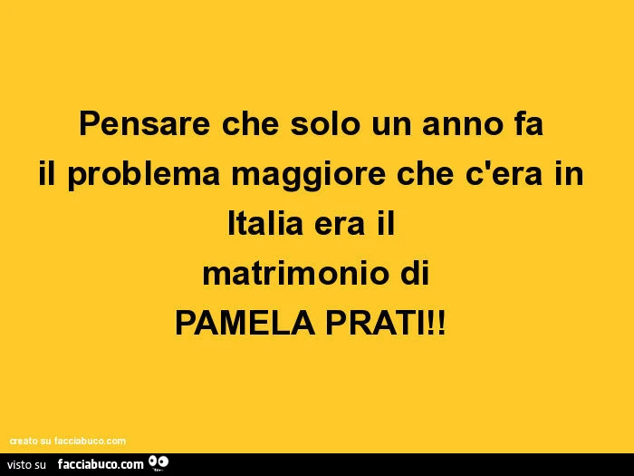 Pensare che solo un anno faย il problema maggiore che c'era in Italia era ilย matrimonio di PAMELA PRATI! ย