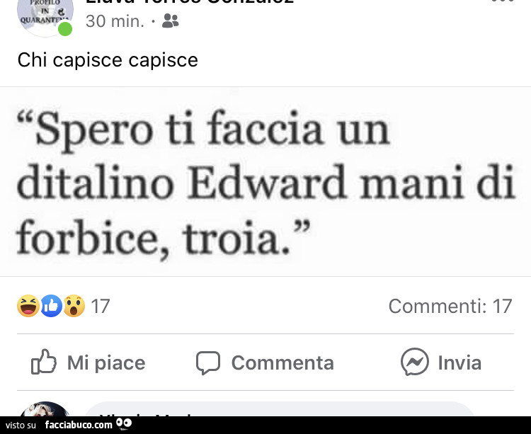 Spero ti faccia un ditalino edward mani di forbice, troia