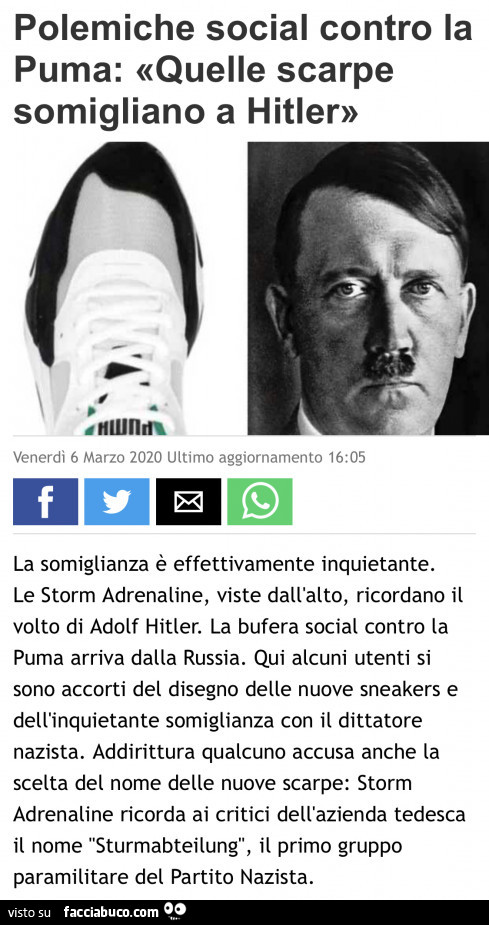 Polemiche social contro la puma: quelle scarpe somigliano a hitler