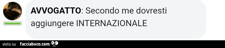 Avvogatto: secondo me dovresti aggiungere internazionale