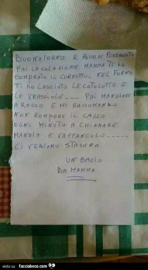 Lettera di una madre al figlio divertente