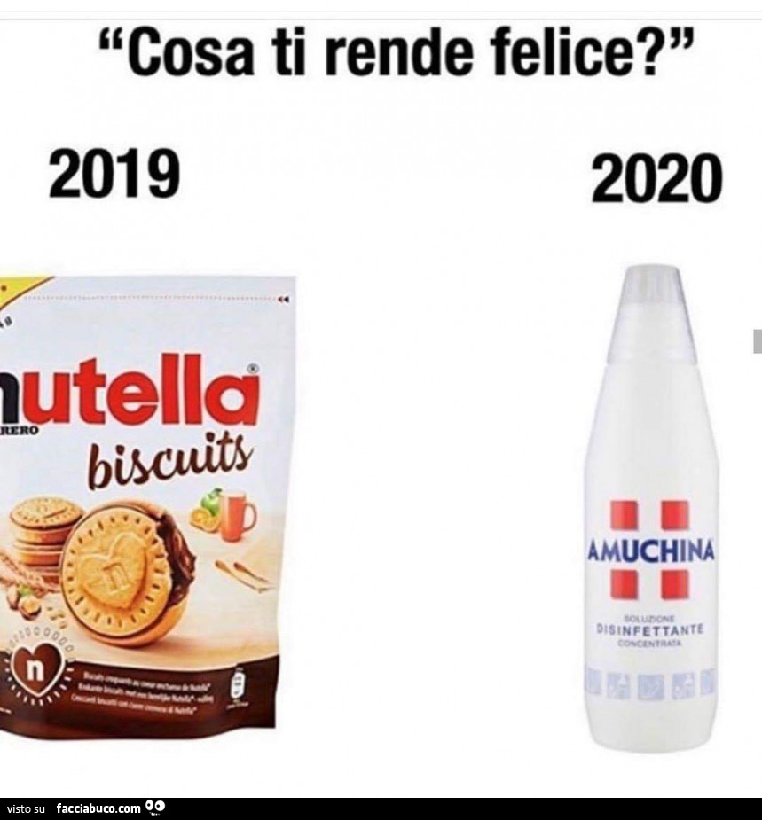 Cosa ti rende felice? 2019 nutella biscuitts. 2020 amuchina