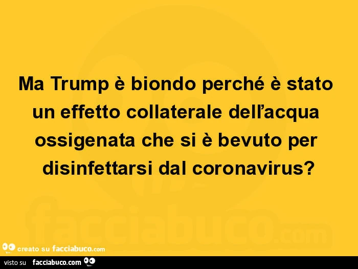 Ma trump è biondo perché è stato un effetto collaterale delľacqua ossigenata che si è bevuto per disinfettarsi dal coronavirus?