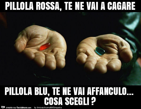 Pillola rossa, te ne vai a cagare pillola blu, te ne vai affanculo ...