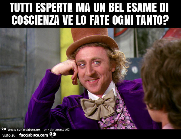 Tutti esperti! Ma un bel esame di coscienza ve lo fate ogni tanto?