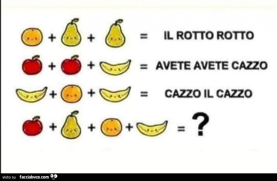 Giochino matematico. Il rotto rotto. Avete avete cazzo. Cazzo il cazzo