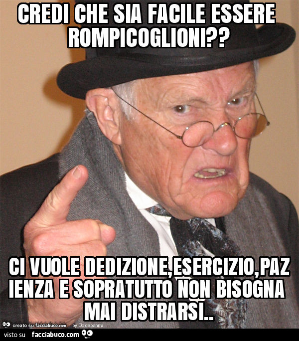 Credi che sia facile essere rompicoglioni? Ci vuole dedizione, esercizio, pazienza e sopratutto non bisogna mai distrarsi