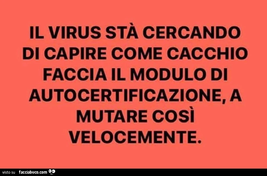 Il virus stà cercando di capire come cacchio faccia il modulo di autocertificazione, a mutare così velocemente