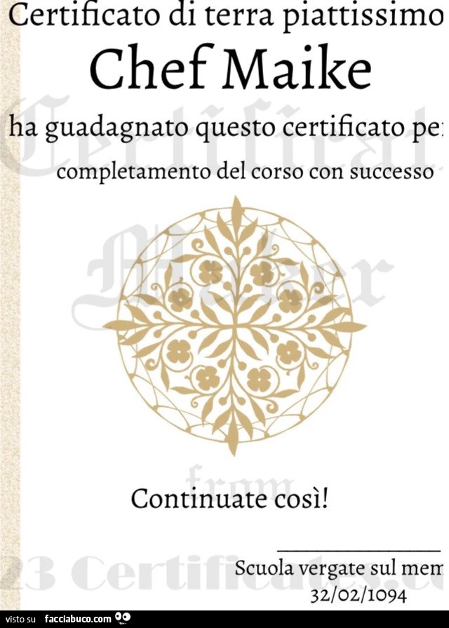 Certificato di terra piattissimo. Ha guadagnato questo certificato