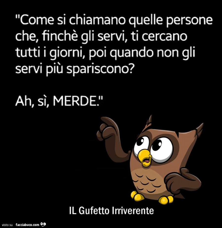 Come si chiamano quelle persone che, finché gli servi, ti cercano tutti i giorni, poi quando non gli servi più spariscono? Ah, sì, merde