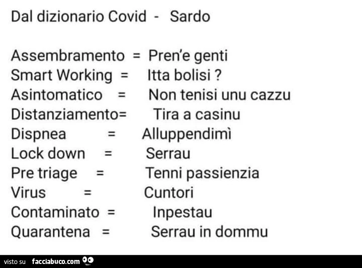 Dal dizionario Covid Sardo