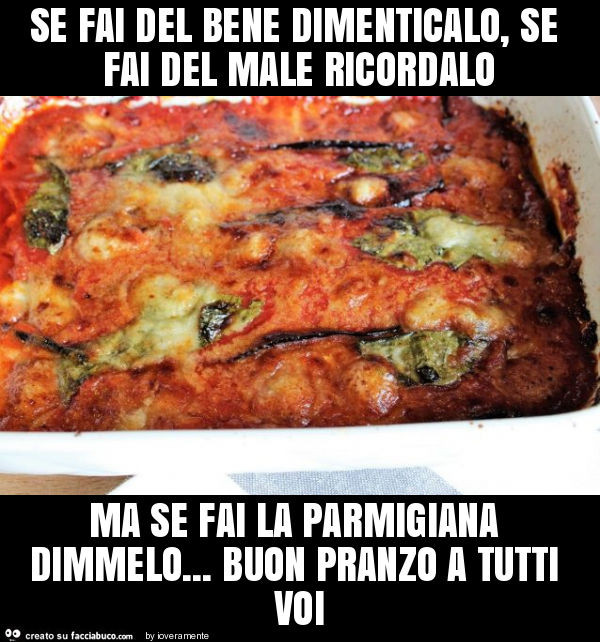 Se fai del bene dimenticalo, se fai del male ricordalo ma se fai la parmigiana dimmelo… buon pranzo a tutti voi