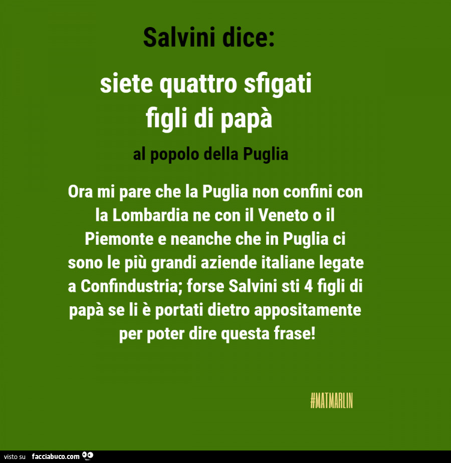 Salvini Dice Siete Quattro Sfigati Figli Di Papa Al Popolo Della Puglia Ora Mi Pare Facciabuco Com