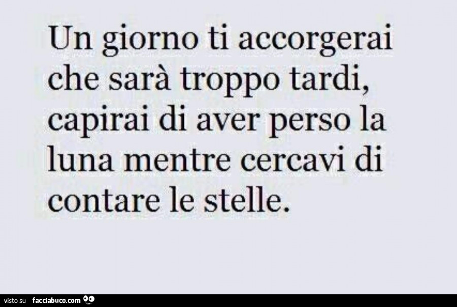 Un giorno ti accorgerai che sarà troppo tardi, capirai di aver perso la luna mentre cercavi di contare le stelle