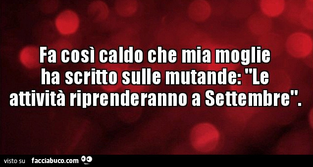 Fa così caldo che mia moglie ha scritto sulle mutande: le attività riprenderanno a settembre