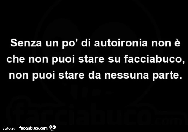 Senza un po' di autoironia non è che non puoi stare su facciabuco, non puoi stare da nessuna parte