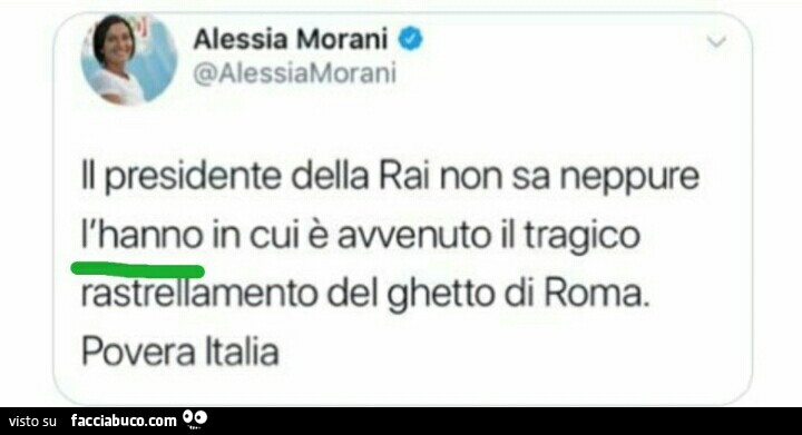Il presidente della rai non sa neppure l'hanno in cui è avvenuto il tragico del ghetto di roma. Povera italia