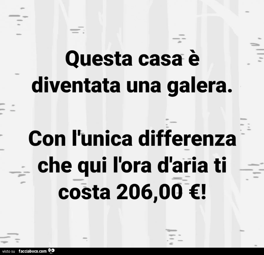 Questa casa è diventata una galera. Con l'unica differenza che qui l'ora d'aria ti costa 206 €