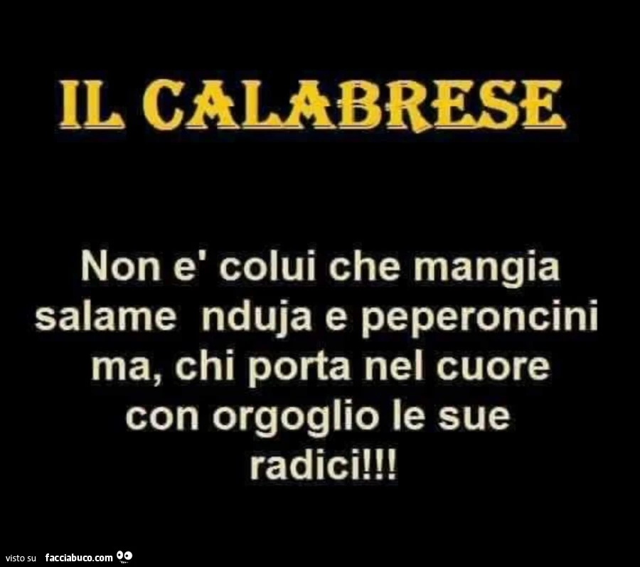 Il calabrese non è colui che mangia salame nduja e peperoncini ma, chi porta nel cuore con orgoglio le sue radici