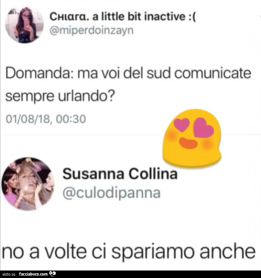 Domanda: ma voi del sud comunicate sempre urlando? No a volte ci spariamo anche