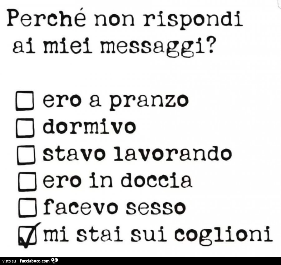 Perché non rispondi ai miei messaggi? Mi stai sui coglioni