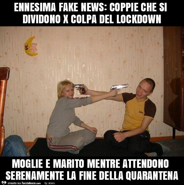 Ennesima fake news: coppie che si dividono x colpa del lockdown moglie e marito mentre attendono serenamente la fine della quarantena