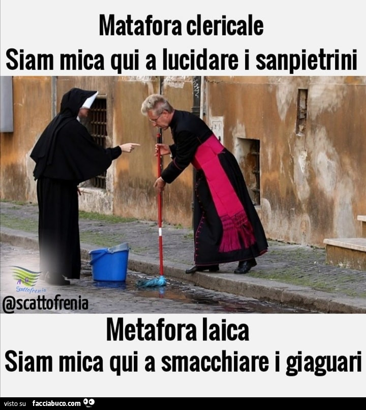 Metafora laica siam mica qui a smacchiare i giaguaro, metafora clericale siam mica qui a lucidare i sanpietrini