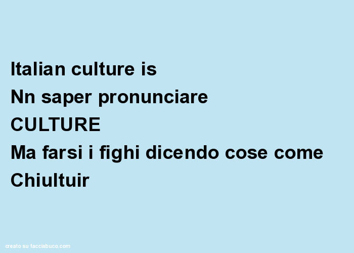 Italian culture is nn saper pronunciare culture ma farsi i fighi dicendo cose come chiultuir